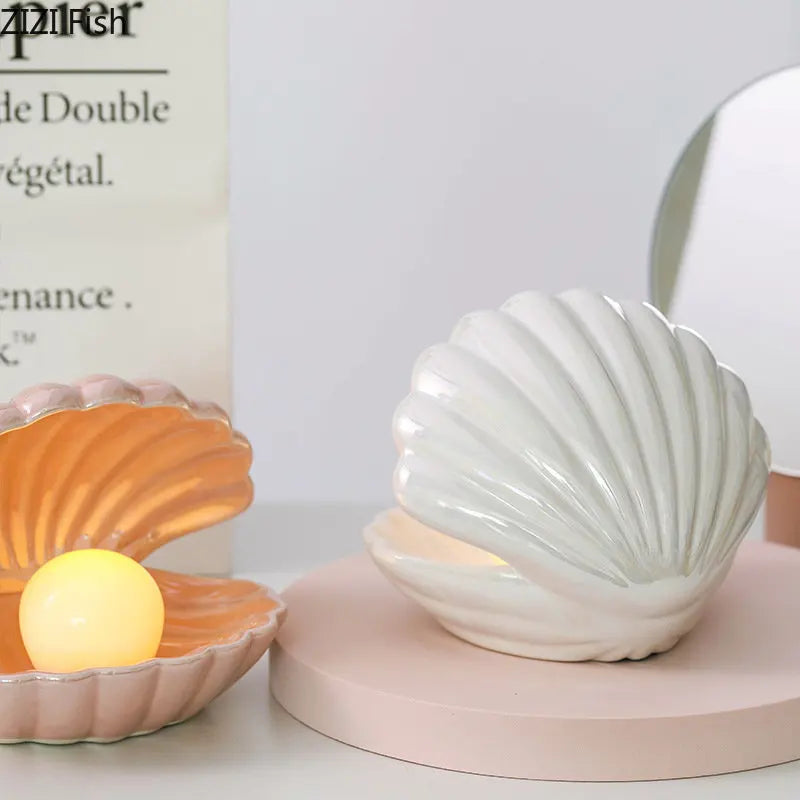 Afralia™ Dream Pearl Ceramic Lamp Desk Decoration Modern Home Decor Ornaments Shell Storage Box