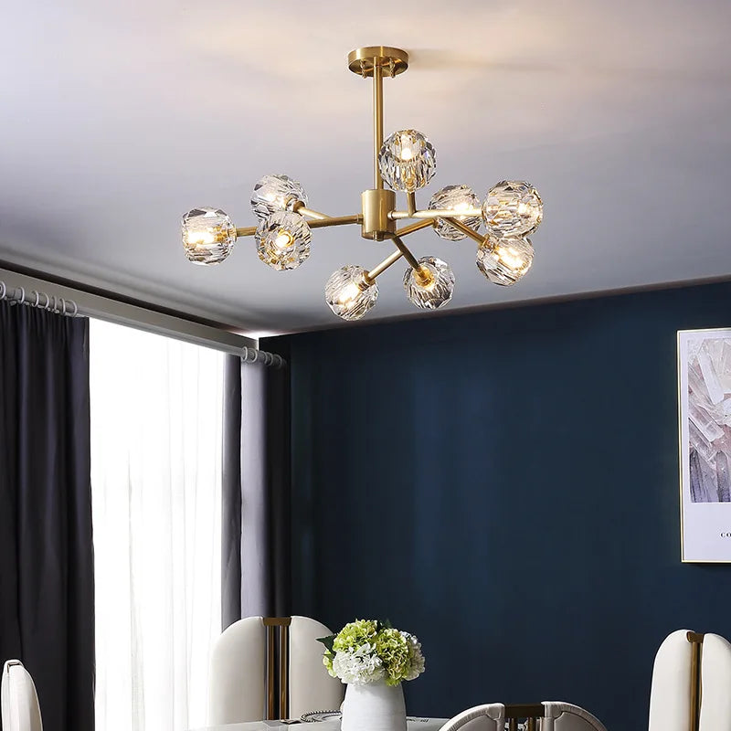 Nordic Crystal Chandelier by Afralia™ - Golden Pendant Lighting Fixture for Living Room