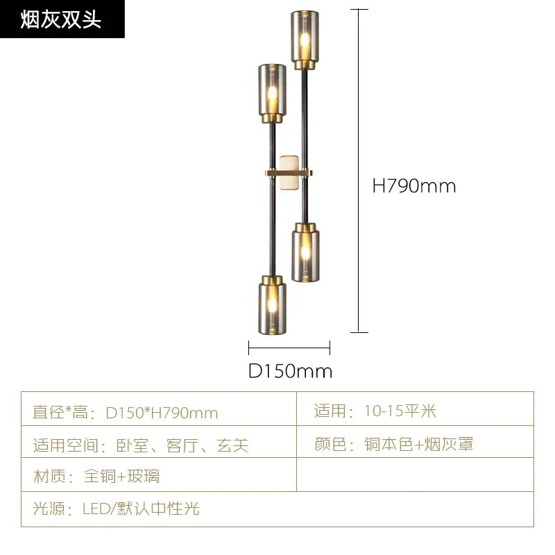 Afralia™ Copper Glass Wall Lamp LED G9 for Living Room Bedroom Studio