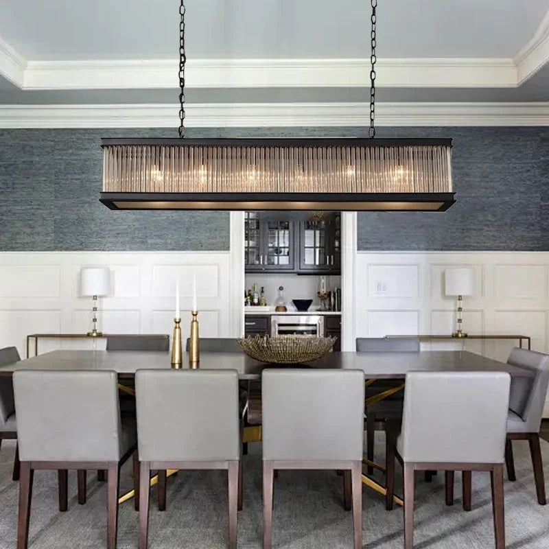 Afralia™ Black Crystal Glass Rectangle Chandeliers for Dining Room - Luxury Retro Hanglamp