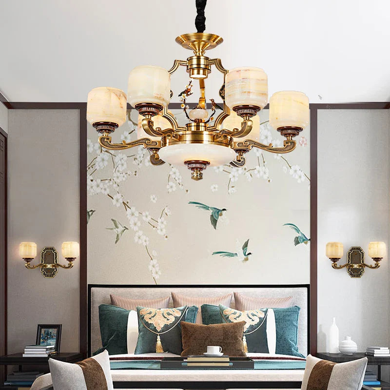 Afralia™ Jade Zinc Alloy Chandelier for Living Room, Restaurant, Hall - Elegant Chinese Design