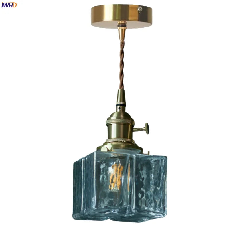 Afralia™ Small Glass LED Pendant Lights Japanese Vintage Hanging Lamp