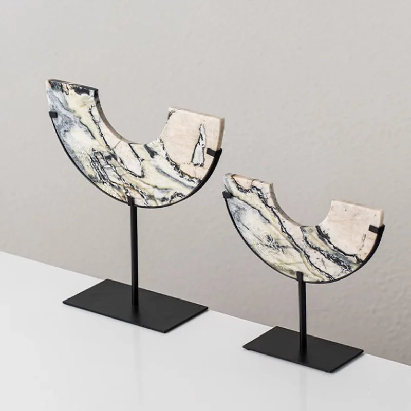 Afralia™ Marble Pattern Handicraft Semi-circular Sculpture - Chinese Retro Decor Accessory