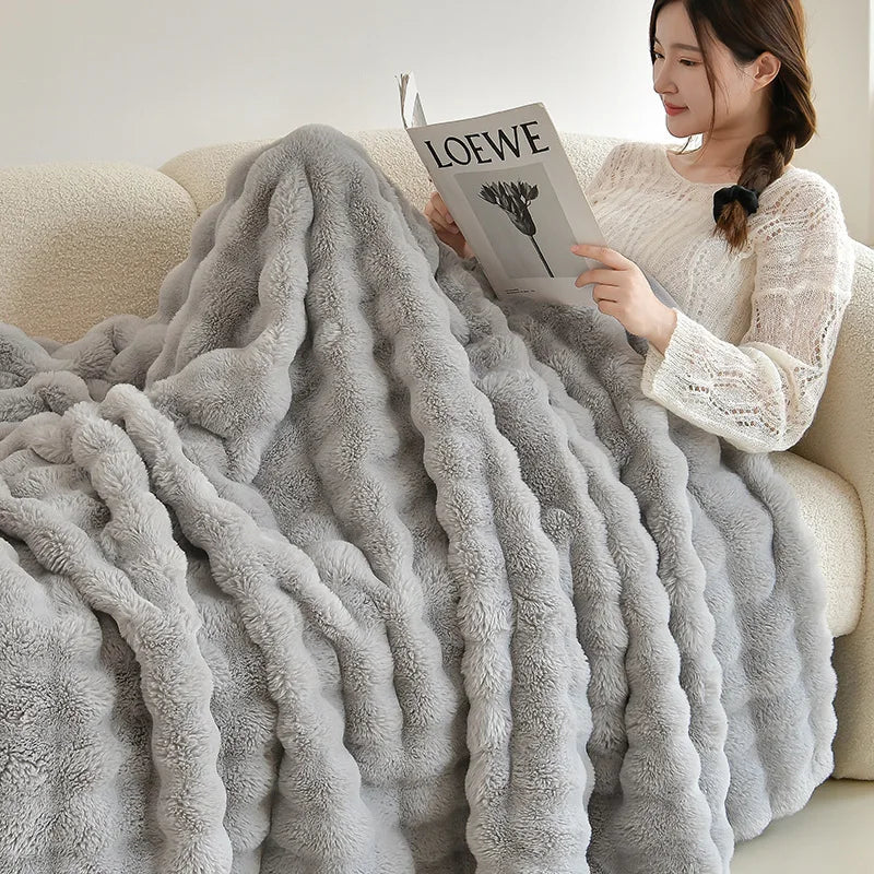 Afralia™ Rabbit Faux Fur Plush Blanket | Double-Sided Winter Sofa Cover & Bed Throw
