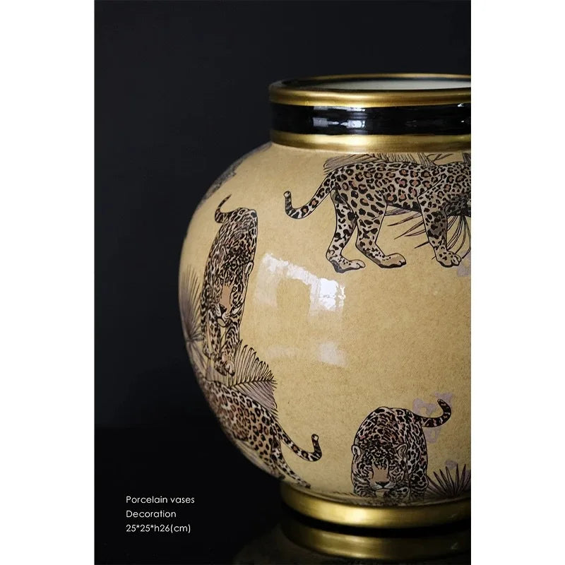 Afralia™ Tiger Pattern Porcelain Vase - Handmade Ceramic Decoration