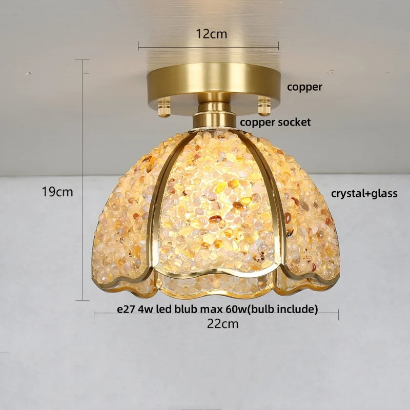 Afralia™ Handcrafted Glass Crystal Copper Ceiling Light Fixture for Dining Bedroom Kitchen