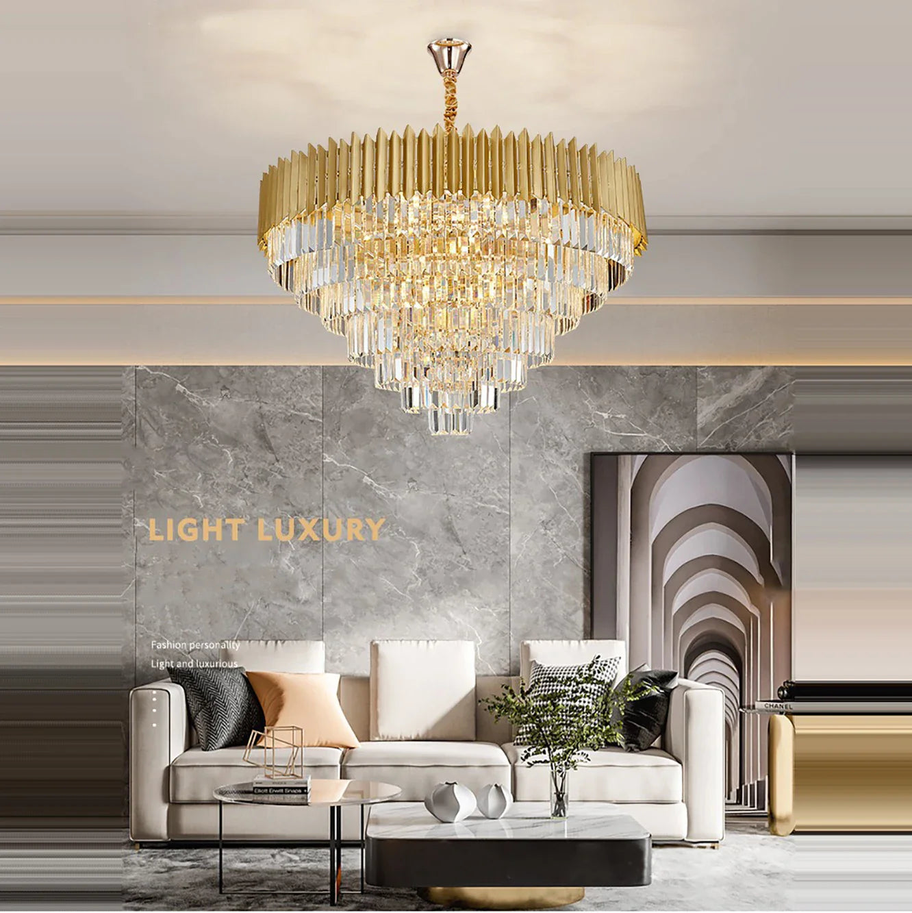 Afralia™ Modern Golden Crystal Pendant Chandelier for Luxurious Living Room Decor
