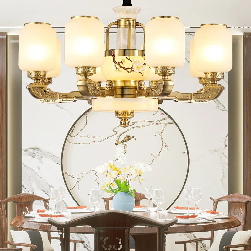 Afralia™ Vopper Jade Lamp: Modern Chinese Chandelier for Living & Dining Rooms