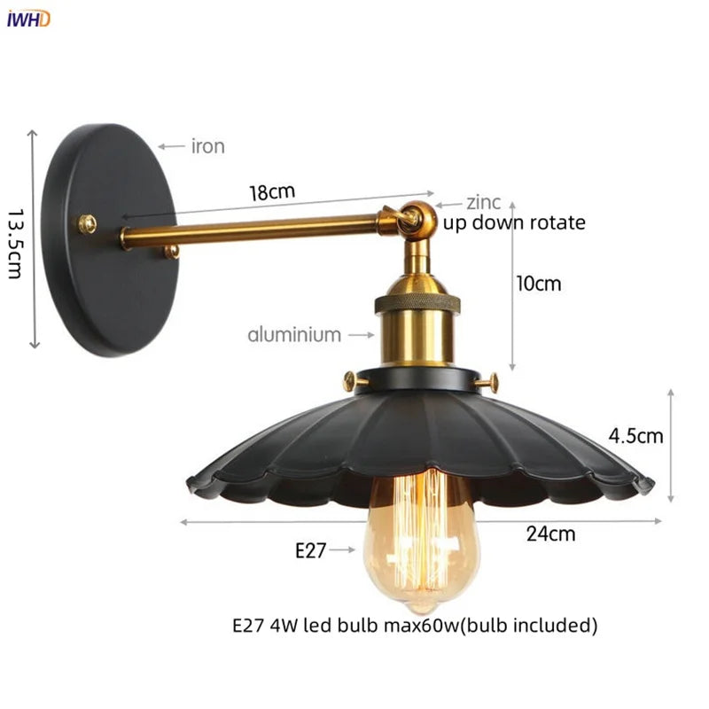 Afralia™ Gold Industrial LED Wall Lamp for Loft Stair & Bedroom Lighting