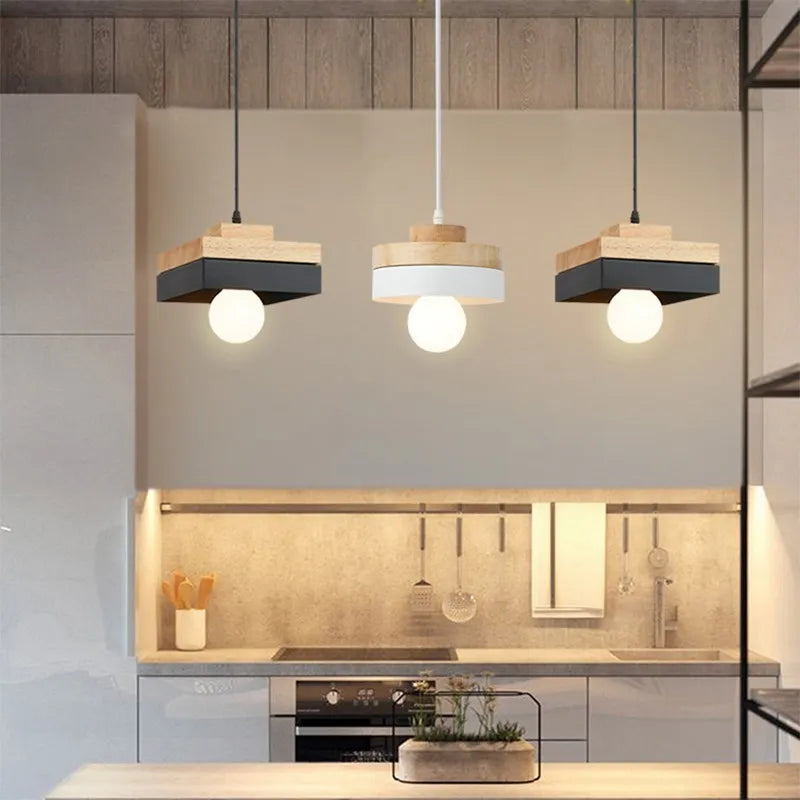 Afralia™ Nordic Square Wooden LED Pendant Light for Home Decor