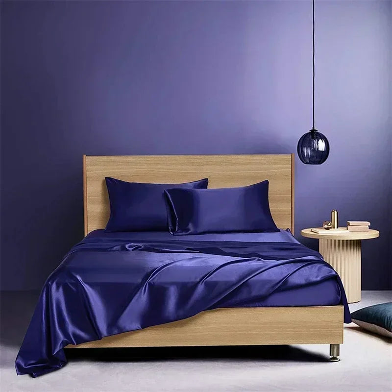 Afralia™ Satin Fabric Luxury Bed Sheet Set - Solid Silky King / Queen Size