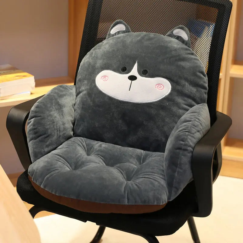 Afralia™ Pink Cartoon Animal Plush Office Chair Cushion Supports Lumbar - Soft Comfort Office Pillows