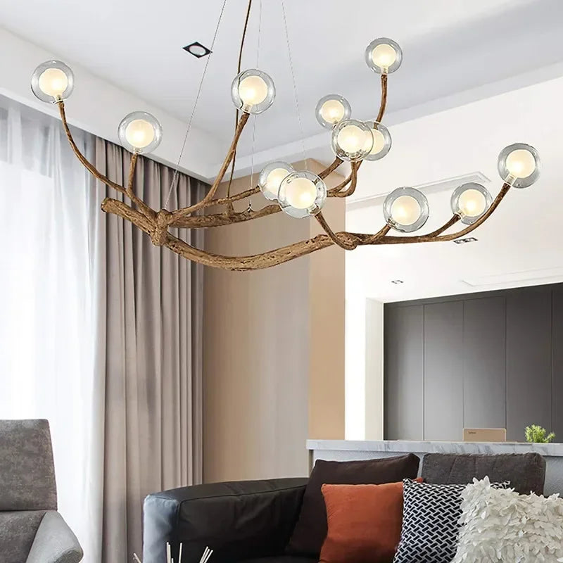 Afralia™ Vintage Resin Tree Branch Chandelier Glass Lightshade for Living Room Kitchen Island