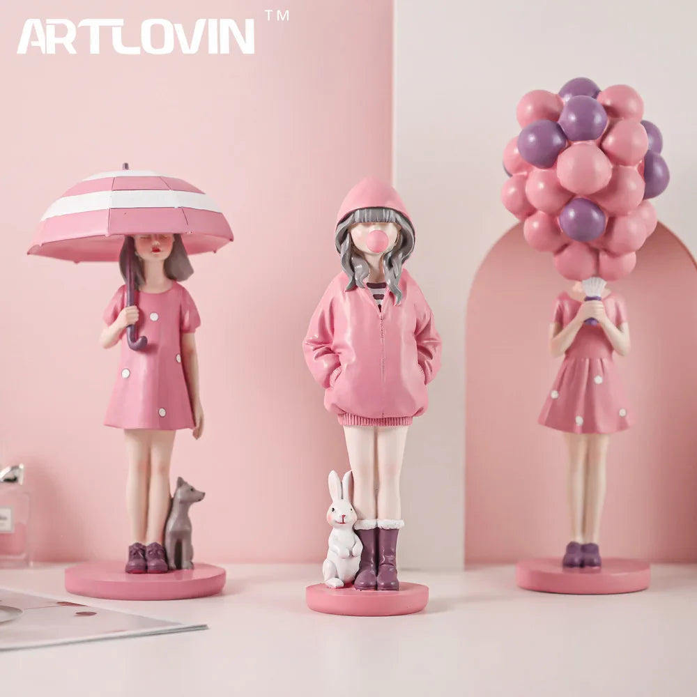 Afralia™ Modern Balloon Girl Figurines: Chic Room Decor & Birthday Gift