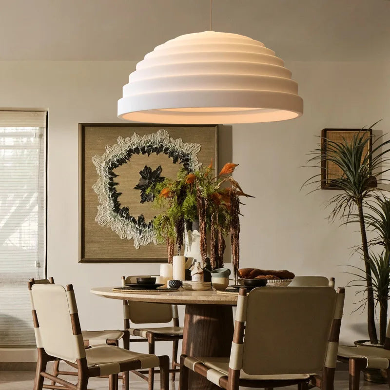 Afralia™ White Resin Terraced Field Design LED Pendant Chandelier for Dining Room