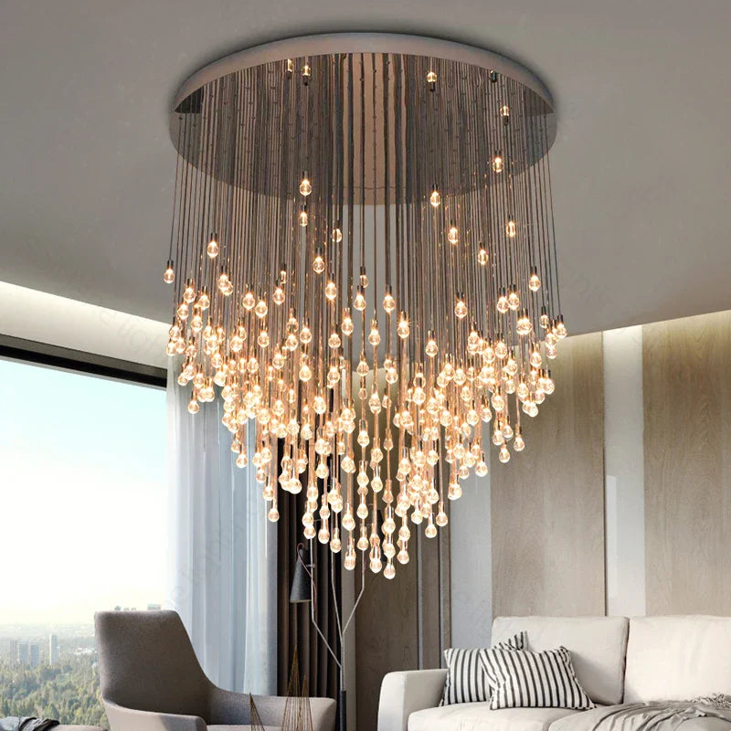 Afralia™ Large Gold LED Crystal Ball Chandelier for Modern Luxury Living Room