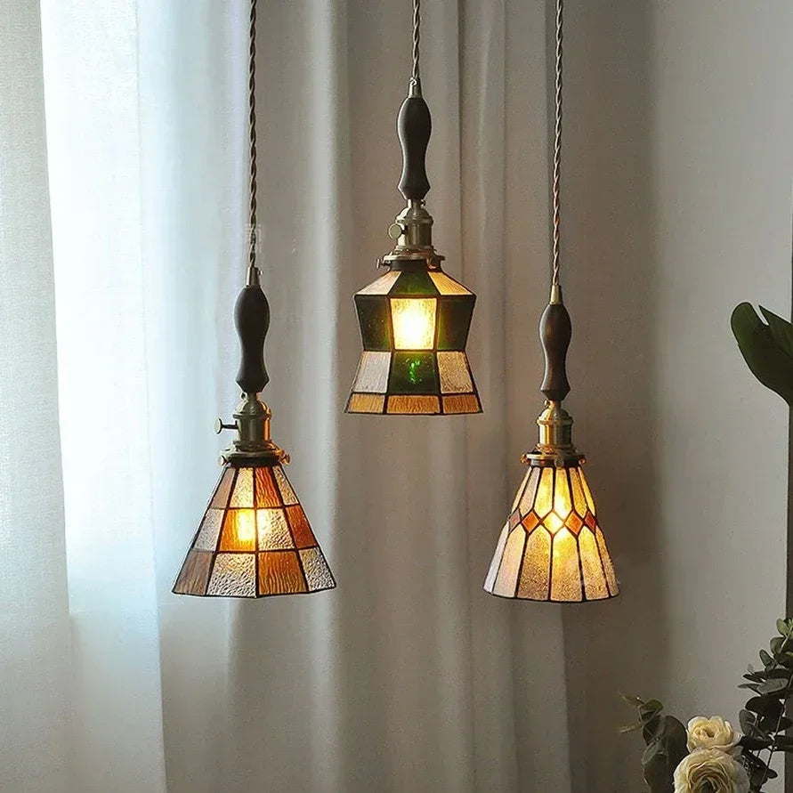 Afralia™ Colorful Glass Copper LED Pendant Light for Kitchen Bedroom Living Room Loft