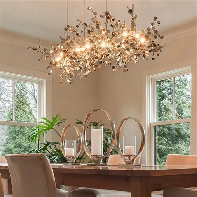 Afralia™ Leaf Chrome Ceiling Chandelier for Living Room, Bar, or Balcony Lighting