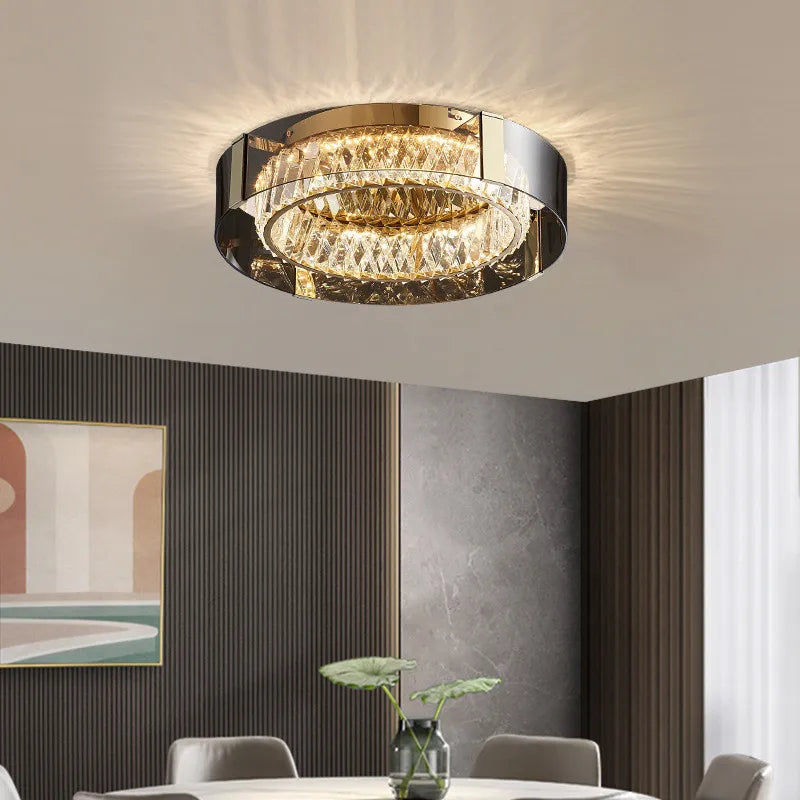 Afralia™ Crystal LED Dimmable Ceiling Lamp with Steel Body and Gray Glass