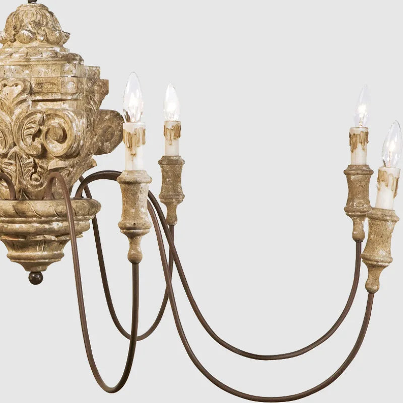 Afralia™ Vintage French Wood Chandelier | Retro Carved Rustic Dining Room Lighting