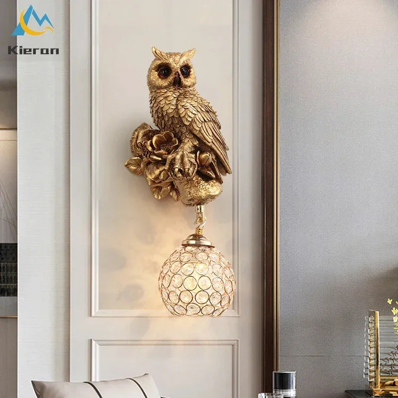 Afralia™ Crystal LED Wall Lamp: Modern Owl Wall Lights for Bedroom, Dining Room, and Living Room