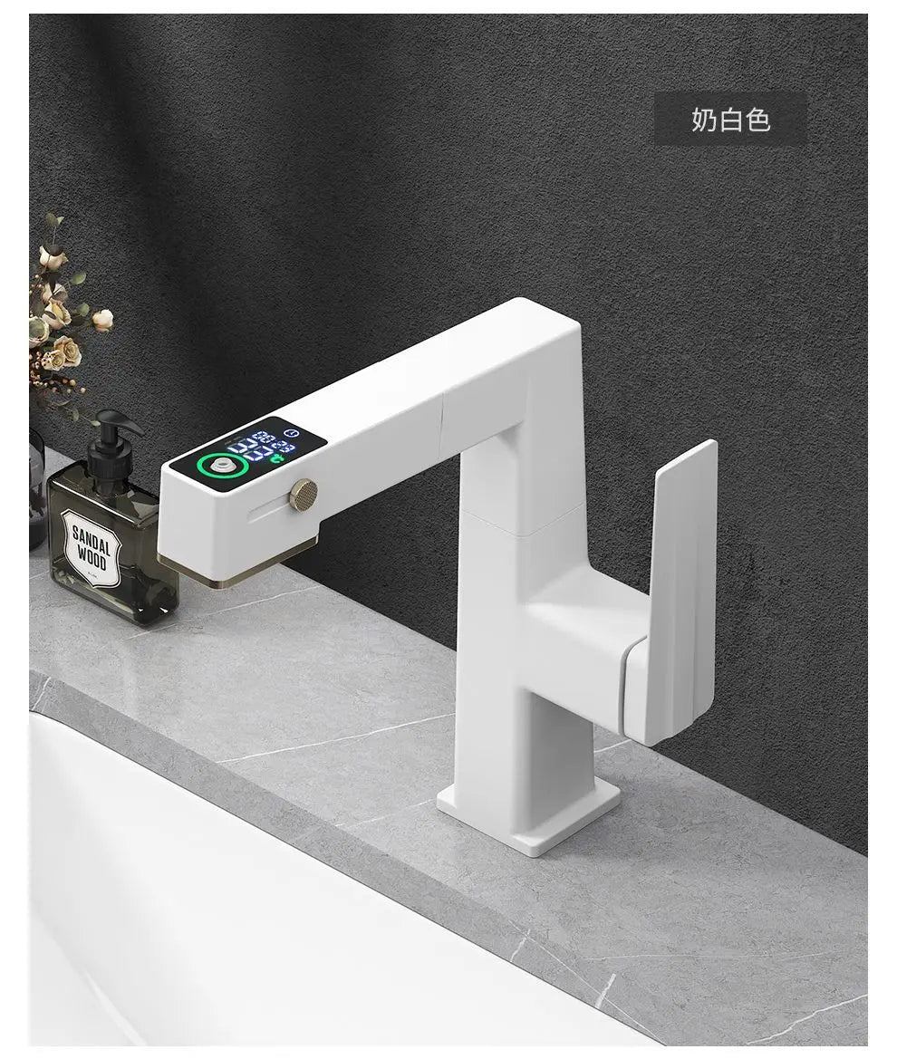 Afralia™ LED Basin Faucet Pull Out Mixer Tap Hot Cold Water Bathroom Sink Vanity