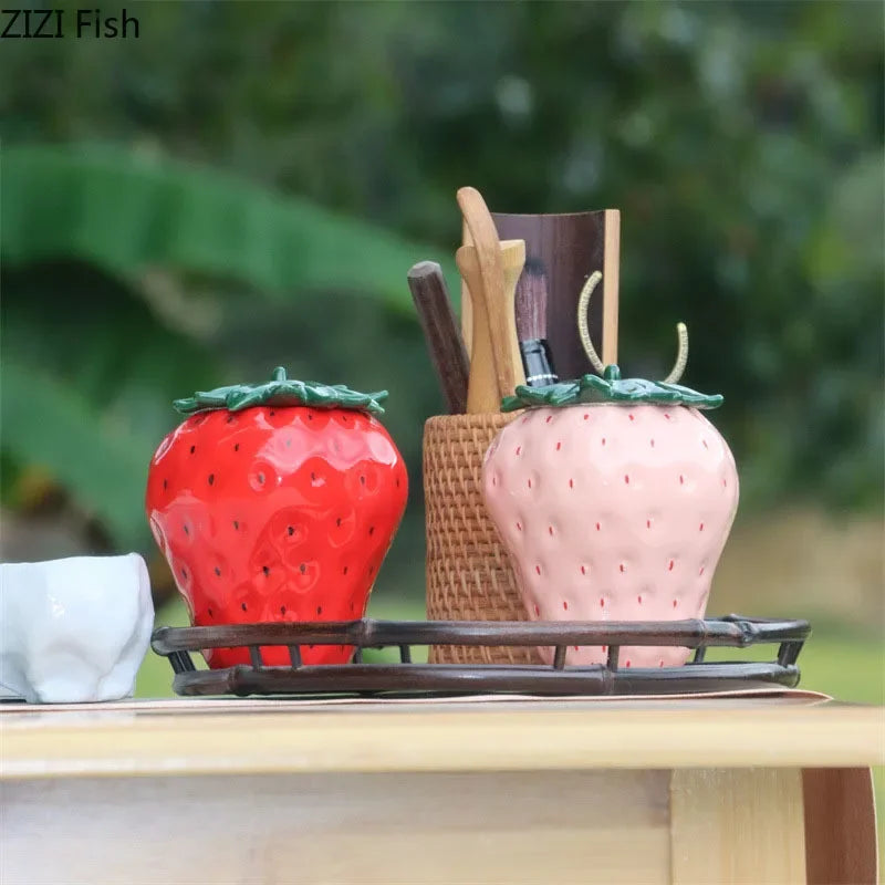 Afralia™ Strawberry Ceramic Food Storage Jar with Seal for Kitchen Organization
