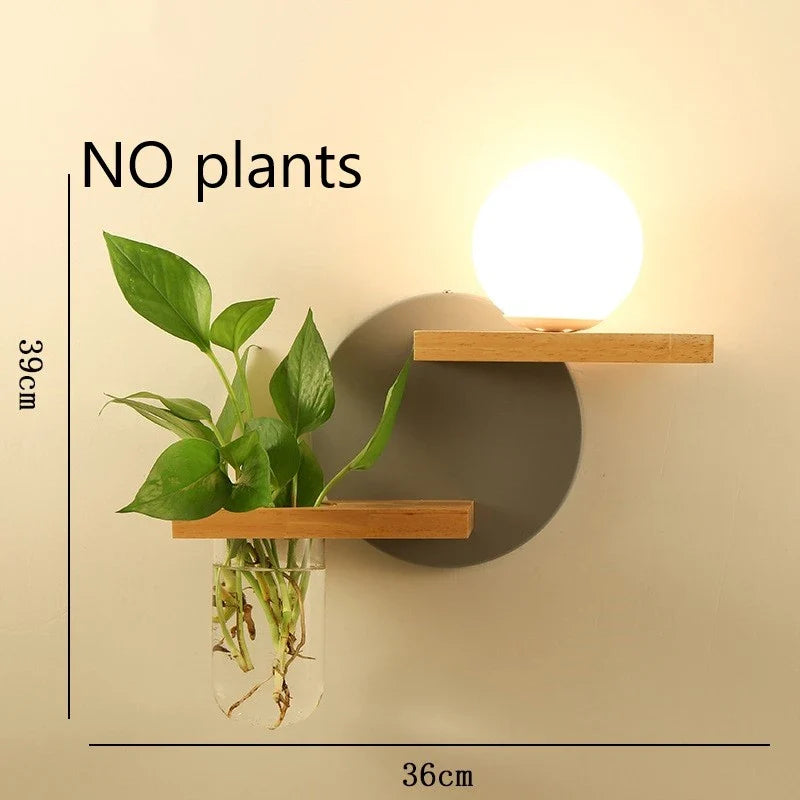 Afralia™ Wooden Pot Plant Wall Lamp Nordic Style LED Light Fixtures