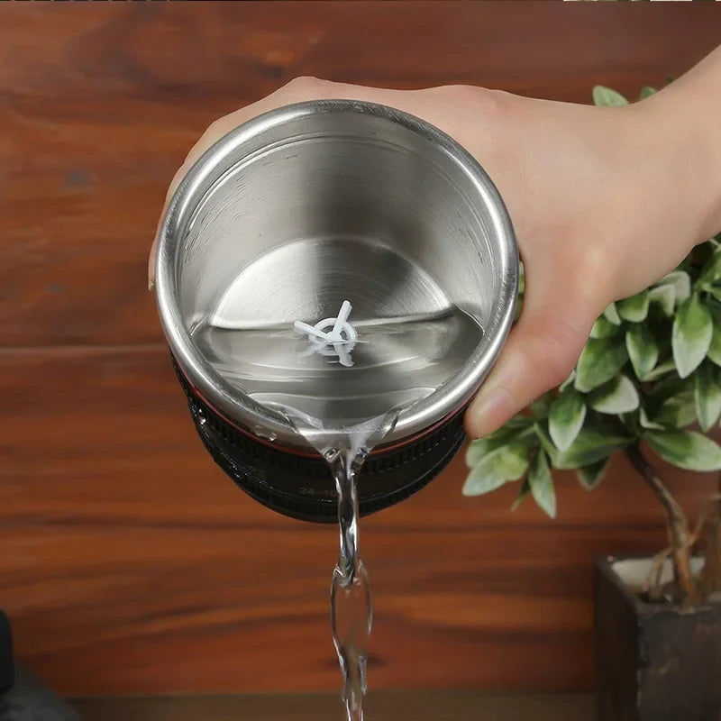 Afralia™ Camera Lens Cup: Electric Self Stirring Coffee Mug, 300ml