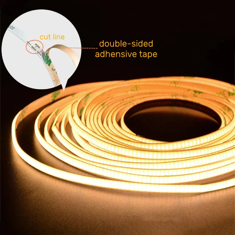 Afralia™ 4mm COB LED Strip Lights - Ultra Slim & Colorful - 480Led/M Linear Tape Lighting