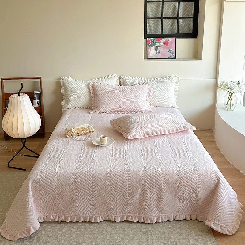 Afralia™ Luxe Quilt Set: Velvet Fleece Bedspread & Cotton Coverlet with Pillowcases