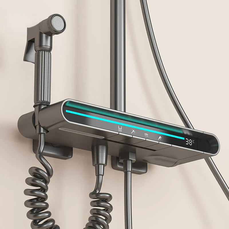 Afralia™ Brass Shower Faucet Set with Intelligent Atmosphere Light and Pressurized System