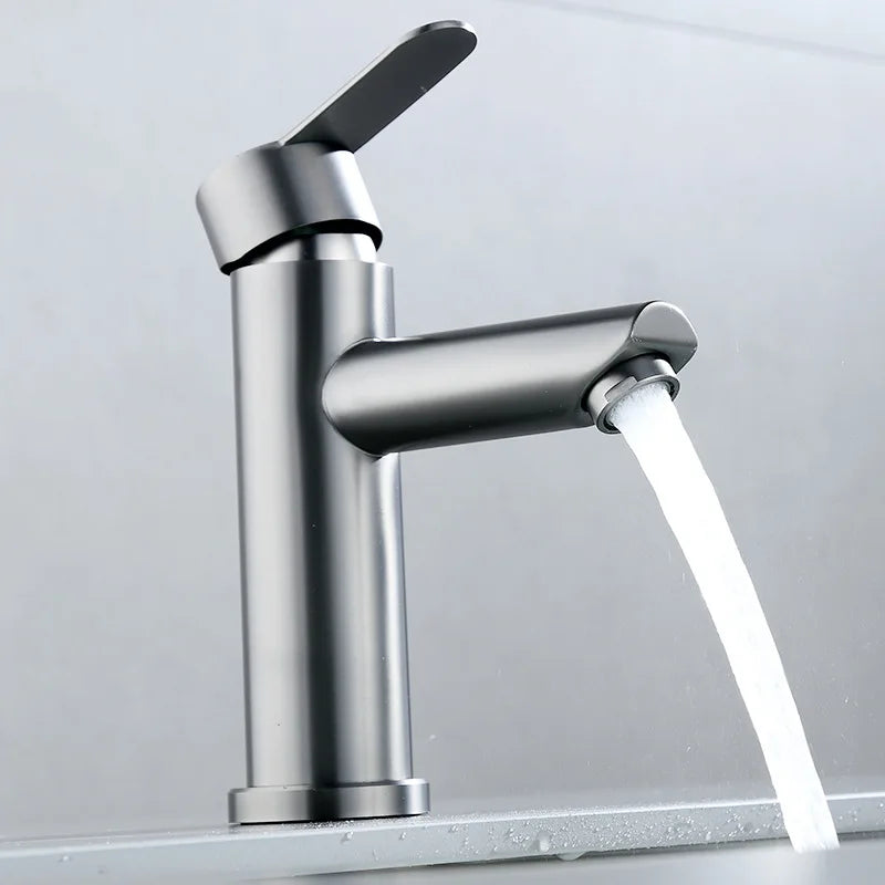 Afralia™ Stainless Steel Bathroom Sink Faucet Hot Cold Water Tap Mixer Set