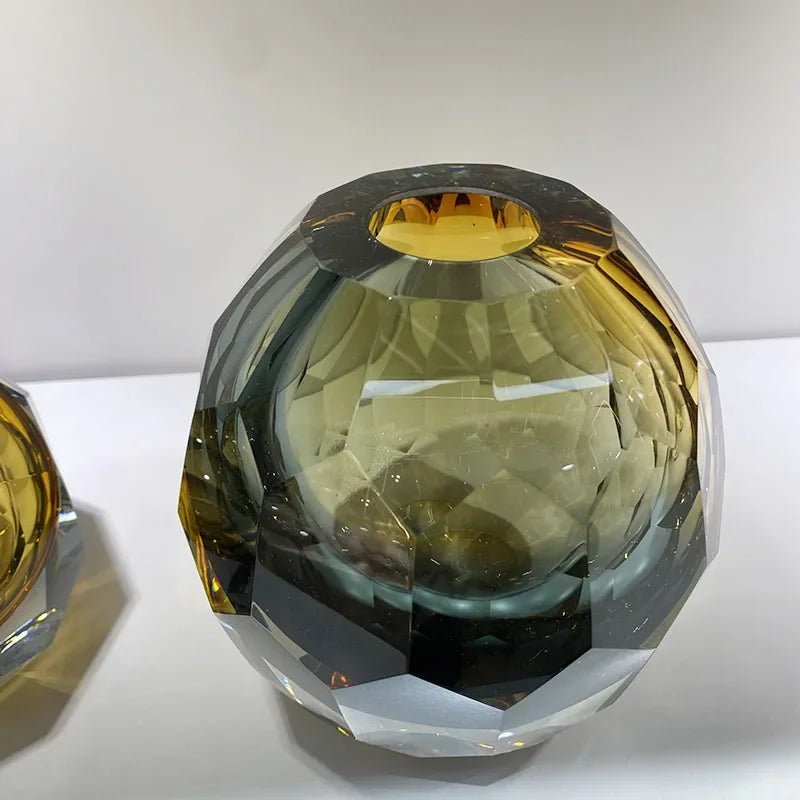 Hexagonal Textured Glass Vase by Afralia™ - Modern Home Decor