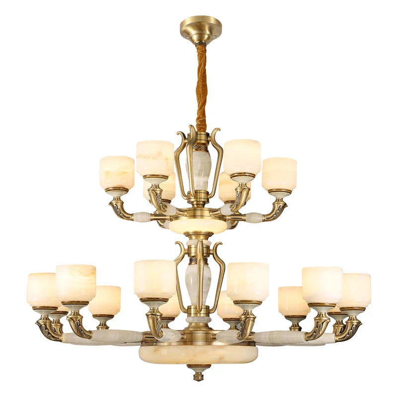 Afralia™ Zinc Alloy European Chandelier with Natural Jade Accent for Villa Living Room