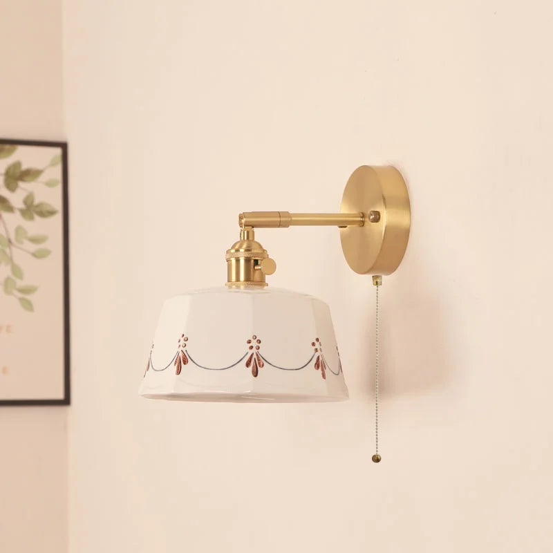 Afralia™ Ceramic LED Wall Lamps Pull Chain Switch Rotate Copper Vanity Light