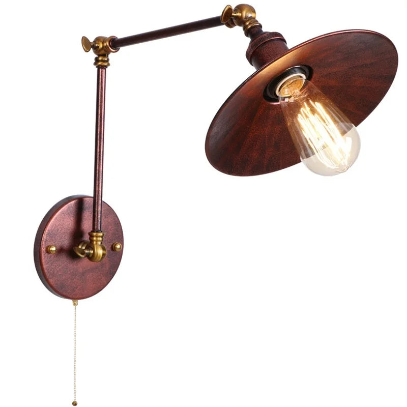 Afralia™ Rustic Vintage LED Wall Lamp with Pull Chain Switch for Stair, Restaurant, Bedroom