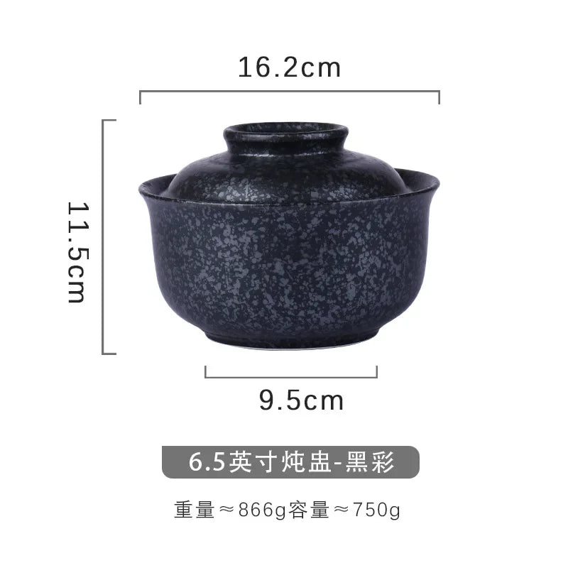 Afralia™ Japanese Style Ramen Bowl with Lid | Ceramic Noodle Bowl for Soup, Rice, Porridge