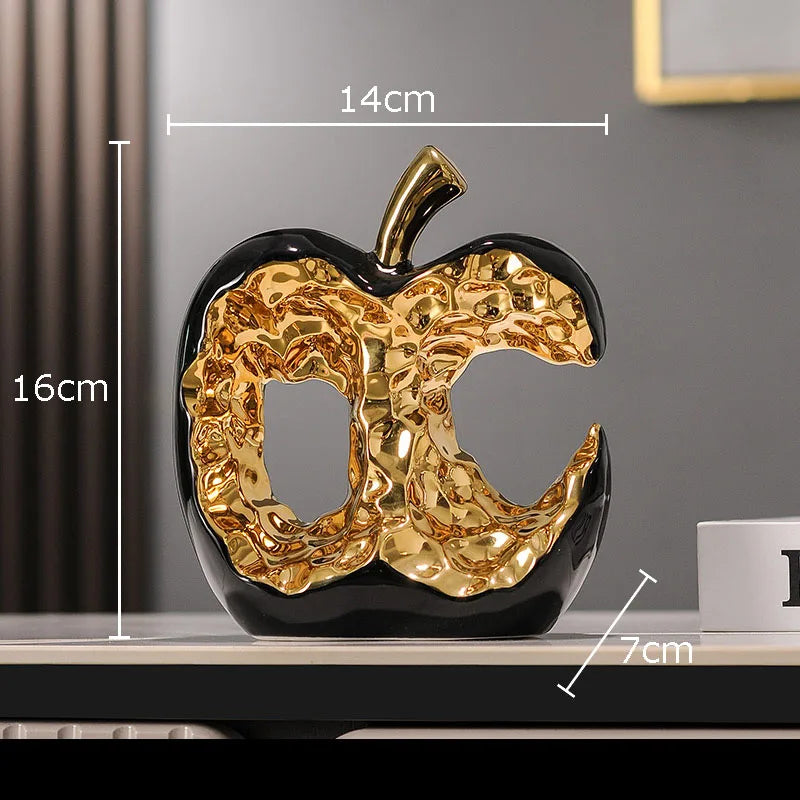 Afralia™ Ceramic Apple Sculpture Desk Decoration - Gold-plated Hollow Out Craft, Room Aesthetic Ornament