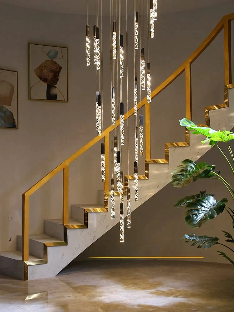 Afralia™ Spiral Crystal Chandelier for Modern Villa Living Room - Long Duplex Loft Design