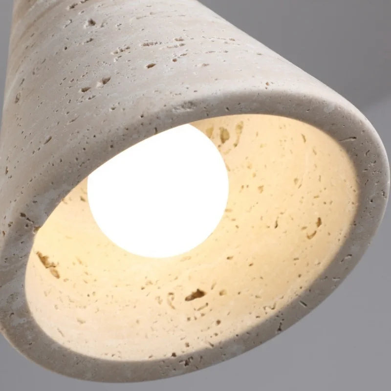 Afralia™ Wood Stone LED Pendant Lamp Yellow Travertine Vintage Hanging Luminaria