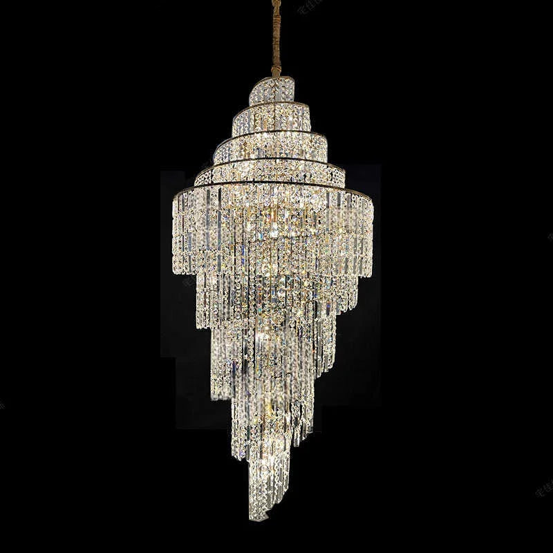 Afralia™ Crystal Chandelier Spiral Staircase LED Lighting for Modern Living Room