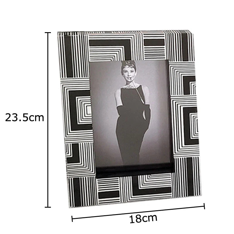 Afralia™ Modern Black & White Striped 6/7" Photo Frame for Bedside Table & Desk