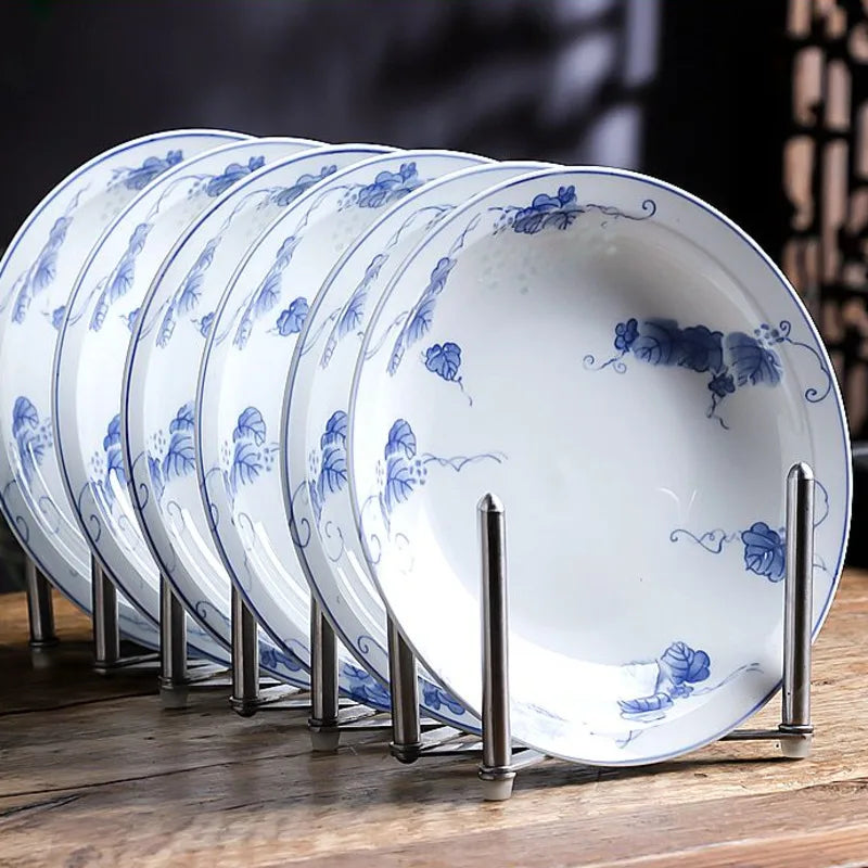 Afralia™ Chinese Blue and White Porcelain Vegetable Plates and Rice Soup Bowls - Set of 2