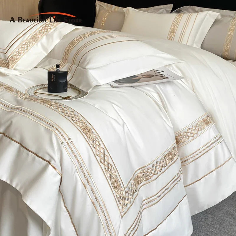Afralia™ Luxury Gold Embroidery Hotel Style Bedding Set