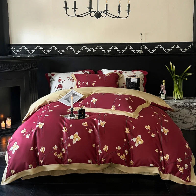 Afralia™ Egyptian Cotton Bedding Set: Queen King Full Size Sheet Pillowcase Comforter Cover