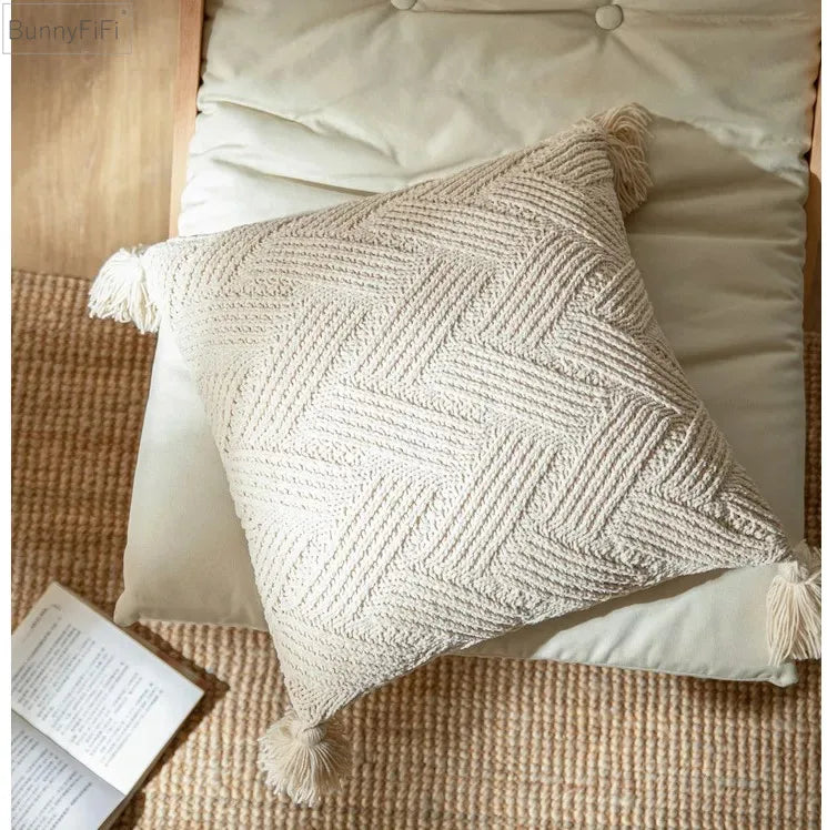 Chenille Knit Cushion Cover with Tassels for Home Sofa Bed by Afralia™