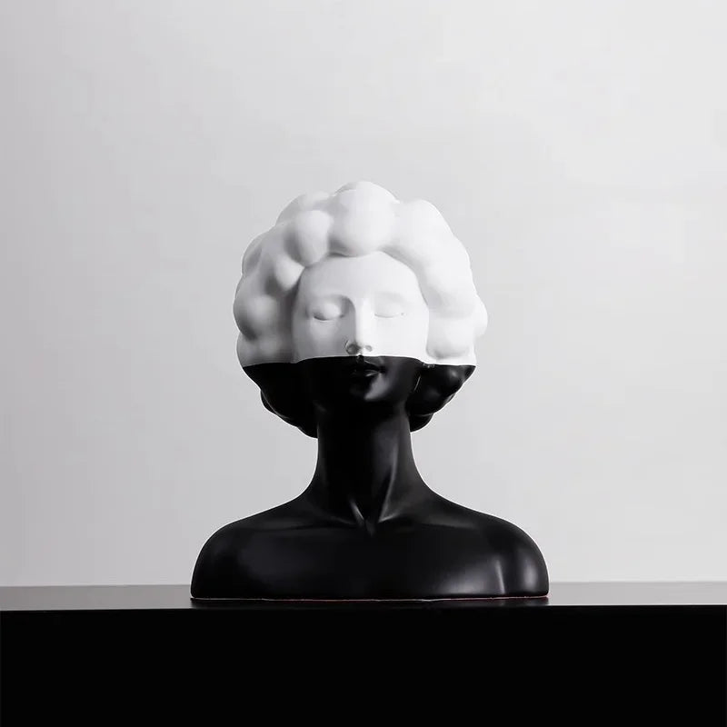 Afralia™ Abstract Portrait Resin Figure Sculpture Black and White Home Decor