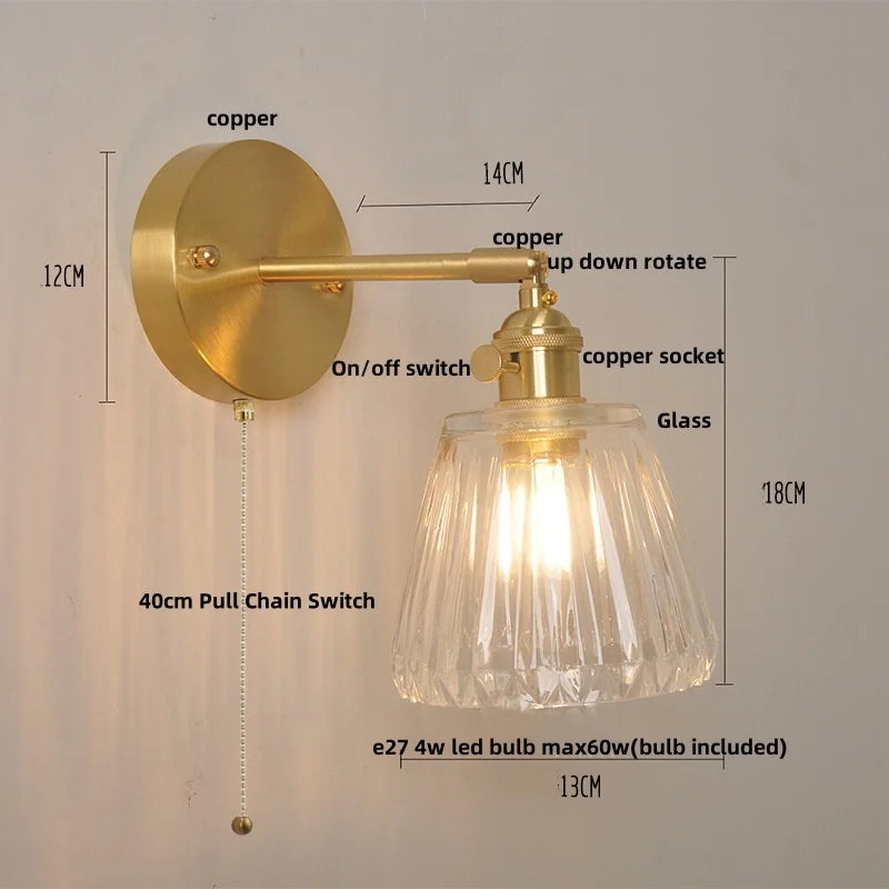 Afralia™ Nordic LED Wall Light Fixture Glass Up Down Rotate Copper Bedside Lamp