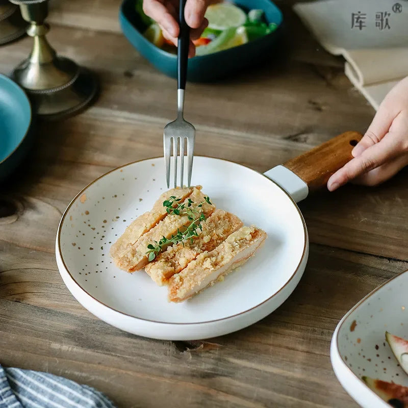 Afralia™ Ceramic Wood Handle Bowl: Nordic Style Salad & Noodle Tableware